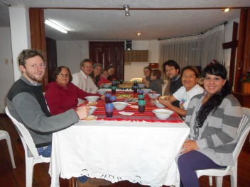 Gathered for dinner with leaders of the newly-formed Iglesia Cristiana Anabautista Menonita de Ecuador (Mennonite Anabaptist Christian Church of Ecuador)